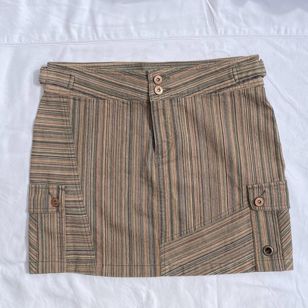 Brown Pinstripe Denim Mini Skirt